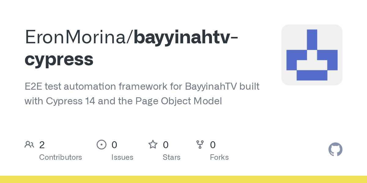 GitHub repository card for bayyinahtv-cypress